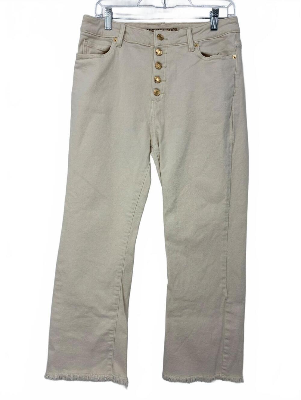 Michael Kors Women's Cream High-Rise Button-Fly Frayed Bottom Jeans Size 10